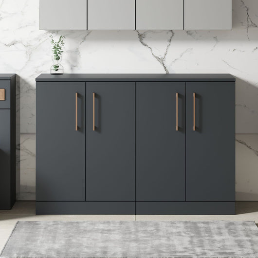  Nuie Arno 1200mm Floor Standing 4-Door Vanity & Worktop - Soft Black - welovecouk