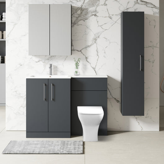  Nuie Arno L-Shaped 1100 Floor Standing Marble Basin Combination Unit - Soft Black with Brava Toilet - welovecouk