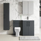 Nuie Arno L-Shaped 1100 Floor Standing Solid Stone Basin Combination Unit - Soft Black with Freya Toilet - welovecouk