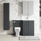Nuie Arno L-Shaped 1100 Floor Standing Solid Stone Basin Combination Unit - Soft Black with Freya Toilet - welovecouk