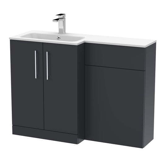  Nuie Arno Floor Standing 1100mm L Shape Combination Unit with Solid Stone Basin - Soft Black - welovecouk