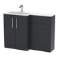 Nuie Arno Floor Standing 1100mm L Shape Combination Unit with Solid Stone Basin - Soft Black - welovecouk