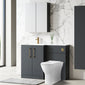 Nuie Arno L-Shaped 1100 Floor Standing Marble Stone Basin Combination Unit - Soft Black with Freya Toilet - welovecouk
