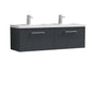 Ryker 1200mm Wall Hung 2 Drawer Vanity & Double Basin - Soft Black