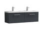 Arno 1200mm Wall Hung 2 Drawer Vanity & Double Basin - Soft Black