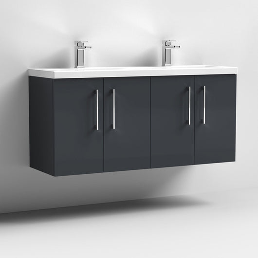  Nuie Arno 1200mm Wall Hung 4-Door Vanity & Double Basin 2 - Soft Black