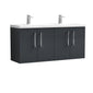 Arno 1200mm Wall Hung 4 Door Vanity & Double Basin - Soft Black