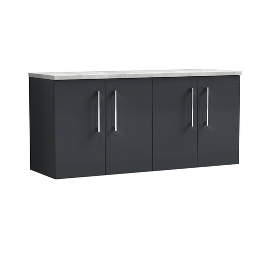  Nuie Arno 1200mm Wall Hung 4-Door Vanity & Laminate Worktop - Soft Black (Bellato Grey Worktop)