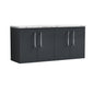 Nuie Arno 1200mm Wall Hung 4-Door Vanity & Laminate Worktop - Soft Black (Carrera Marble Worktop)