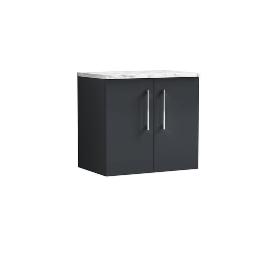  Nuie Arno 600mm Wall Hung 2-Door Vanity & Laminate Worktop - Soft Black