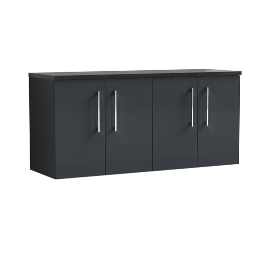  Nuie Arno 1200mm Wall Hung 4-Door Vanity & Laminate Worktop - Soft Black (Black Worktop)