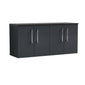 Nuie Arno 1200mm Wall Hung 4-Door Vanity & Laminate Worktop - Soft Black (Black Worktop)