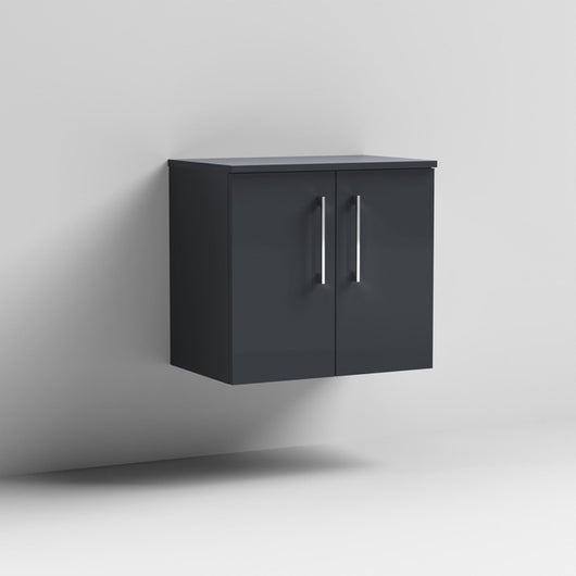  Nuie Arno 600mm Wall Hung 2-Door Vanity & Worktop - Soft Black