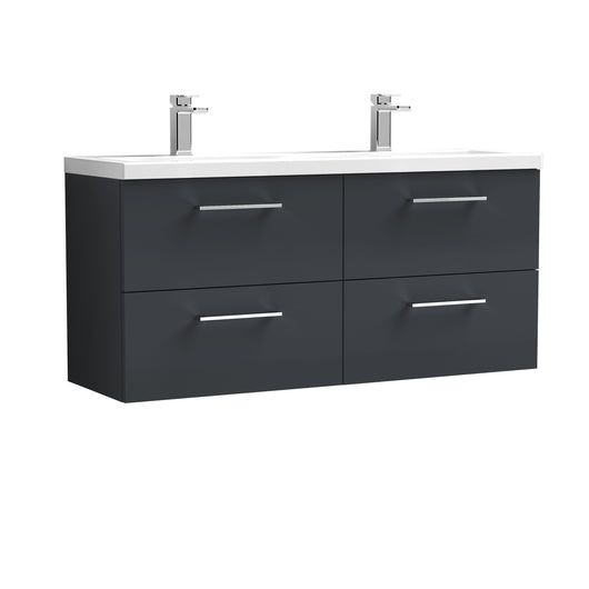  Arno 1200mm Wall Hung 4 Drawer Vanity & Double Basin - Soft Black