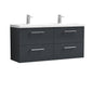 Ryker 1200mm Wall Hung 4-Drawer Vanity & Double Basin - Soft Black