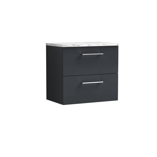  Nuie Arno 600mm Wall Hung 2-Drawer Vanity & Laminate Worktop - Soft Black