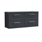 Nuie Arno 1200mm Wall Hung 4-Drawer Vanity & Worktop - Soft Black