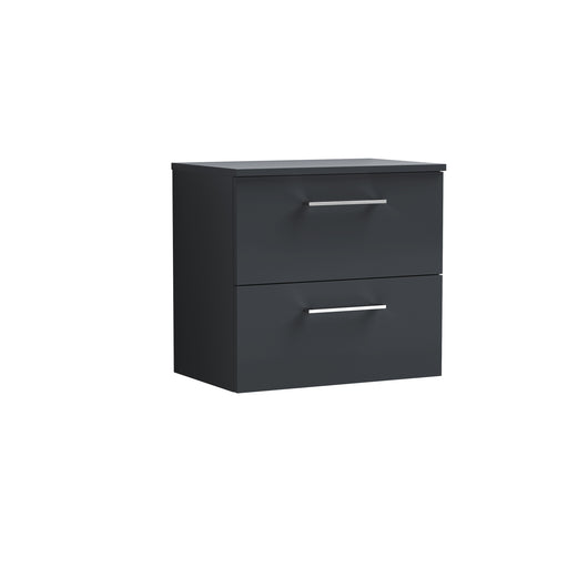  Nuie Arno 600mm Wall Hung 2-Drawer Vanity & Worktop - Soft Black