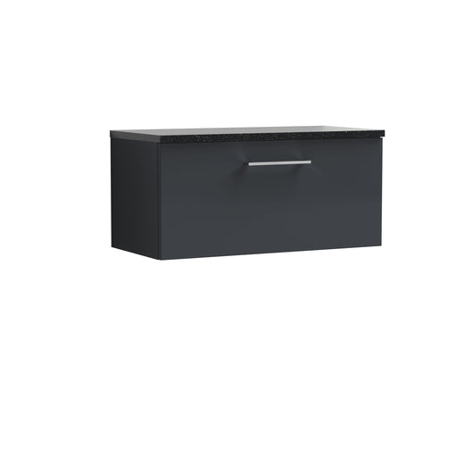  Arno 800mm Wall Hung 1-Drawer Vanity & Laminate Top - Soft Black