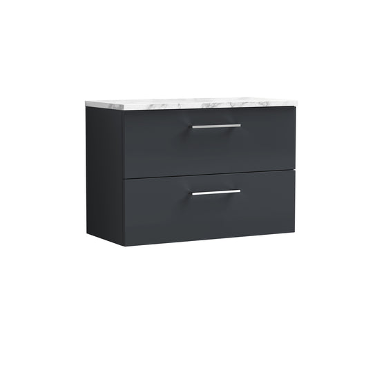  Nuie Arno 800mm Wall Hung 2-Drawer Vanity & Laminate Worktop - Soft Black