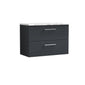 Nuie Arno 800mm Wall Hung 2-Drawer Vanity & Laminate Worktop - Soft Black