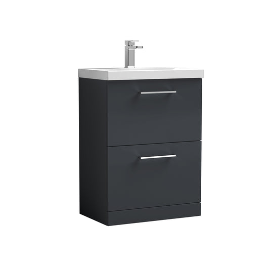  Arno 600mm Floor Standing 2 Drawer Vanity & Basin 1 - Soft Black