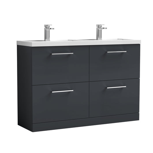  Ryker 1200mm Floor Standing 4 Drawer Vanity & Double Polymarble Basin - Soft Black