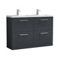 Ryker 1200mm Floor Standing 4 Drawer Vanity & Double Polymarble Basin - Soft Black