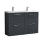 Arno 1200mm Floor Standing 4 Drawer Vanity & Double Basin 1 - Soft Black