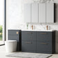 Nuie Arno 1200mm Floor Standing 4-Drawer Vanity & Double Polymarble Basin - Soft Black