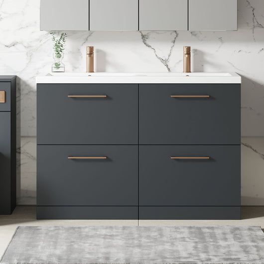  Nuie Arno 1200mm Floor Standing 4-Drawer Vanity & Double Ceramic Basin - Soft Black