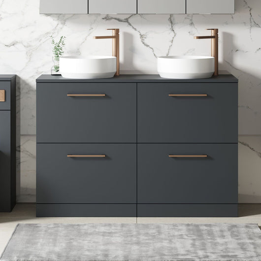  Nuie Arno 1200mm Floor Standing 4-Drawer Vanity & Worktop - Soft Black - welovecouk