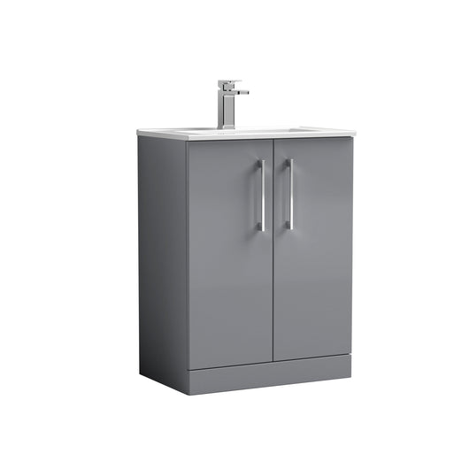  Arno 600mm Floor Standing 2 Door Vanity & Basin 2 - Satin Grey