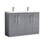 Ryker 1200mm Floor Standing 4 Door Vanity & Double Basin Ceramic - Satin Grey