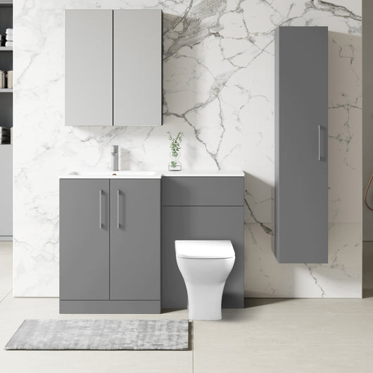  Nuie Arno L-Shaped 1100 Floor Standing Marble Basin Combination Unit - Satin Grey with Brava Toilet - welovecouk