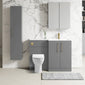 Nuie Arno L-Shaped 1100 Floor Standing Solid Stone Basin Combination Unit - Satin Grey with Freya Toilet - welovecouk