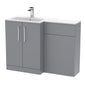 Nuie Arno L-Shaped 1100 Floor Standing Solid Stone Basin Combination Unit - Satin Grey with Freya Toilet - welovecouk