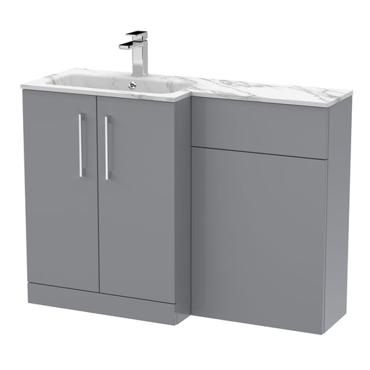  Nuie Arno Floor Standing 1100mm L Shape Combination Unit with Marble Stone Basin - Satin Grey - welovecouk
