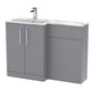 Nuie Arno Floor Standing 1100mm L Shape Combination Unit with Marble Stone Basin - Satin Grey - welovecouk