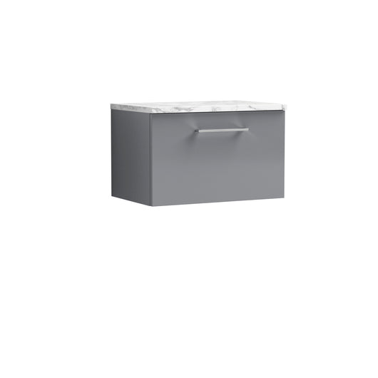  Nuie Arno 600mm Wall Hung 1-Drawer Vanity & Laminate Worktop - Satin Grey