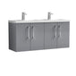 Arno 1200mm Wall Hung 4 Door Vanity & Double Basin - Satin Grey