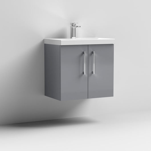  Nuie Arno 600mm Wall Hung 2-Door Vanity & Basin 3 - Satin Grey