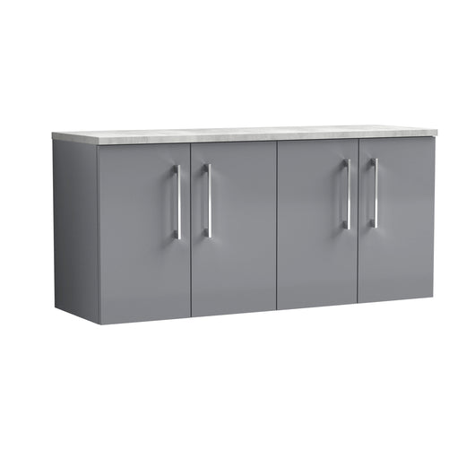  Nuie Arno 1200mm Wall Hung 4-Door Vanity & Laminate Worktop - Satin Grey (Bellato Grey Worktop)