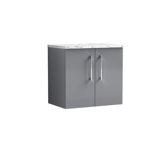  Nuie Arno 600mm Wall Hung 2-Door Vanity & Laminate Worktop - Satin Grey