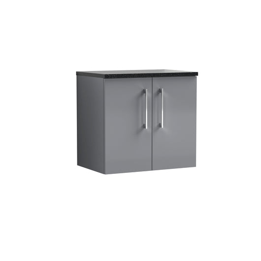  Nuie Arno 600mm Wall Hung 2-Door Vanity & Laminate Top - Satin Grey