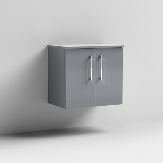  Nuie Arno 600mm Wall Hung 2-Door Vanity & Worktop - Satin Grey