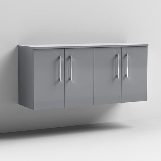  Nuie Arno 1200mm Wall Hung 4-Door Vanity & Worktop - Satin Grey