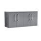 Nuie Arno 1200mm Wall Hung 4-Door Vanity & Worktop - Satin Grey