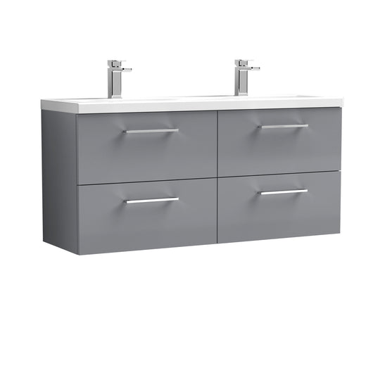  Arno 1200mm Wall Hung 4 Drawer Vanity & Double Basin - Satin Grey