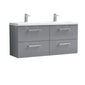 Ryker 1200mm Wall Hung 4-Drawer Vanity & Double Basin - Satin Grey